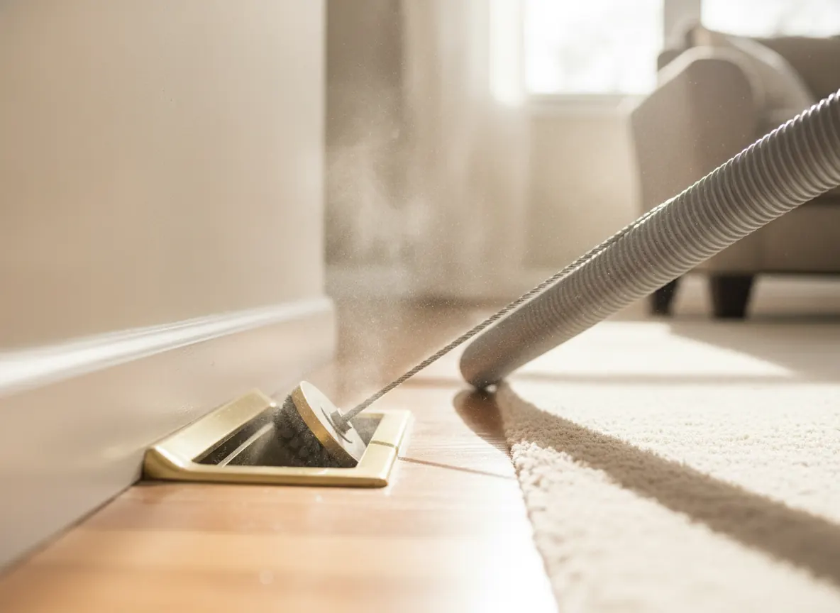 Rotary brush cleaning inside a floor air duct register